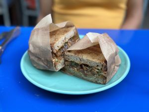 Mushroom BBQ sandwich, caramelized onions and ranch  at DAR Restaurant & Cocktail Bar in Zurich