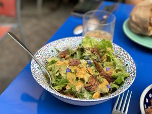 Green salad, almonds and caper cream  at DAR Restaurant & Cocktail Bar in Zurich