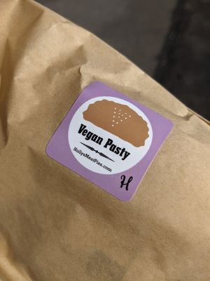 Well labelled vegan options at Holly's Meat Pies in Bellingham