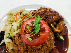 Original duck rice comes with generous amount of rice, veggies and duck at Vegetarian 素 - Peninsula Plaza in Central Singapore