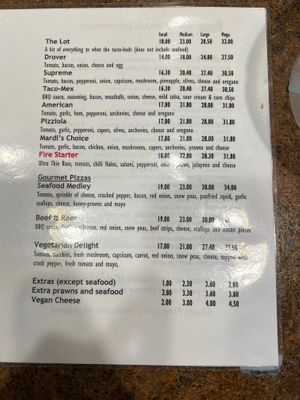 Pizza menu with vegan cheese at Trimboli's Pizza & Pasta in St Helens