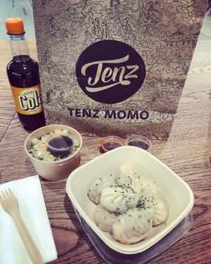 Vegan momos and cucumber peanut salad at Tenz Momo in Winterthur
