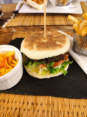 Veggie burger at Windy Bay Café in Taghazout
