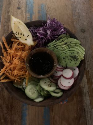 poké bowl with rice and veggies   at Windy Bay Café in Taghazout