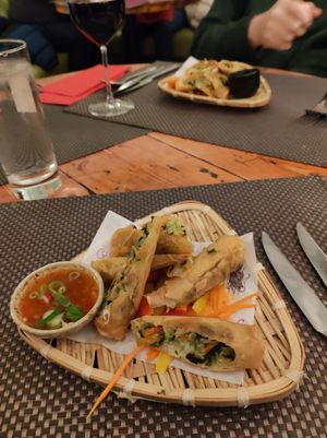 Spring rolls at Giggling Squid in Cambridge