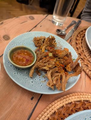 Salt & chilli mushrooms with sweet chilli sauce at Giggling Squid in Cambridge