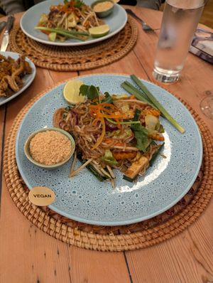 Vegan pad thai at Giggling Squid in Cambridge