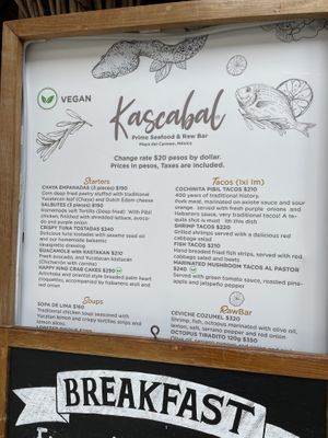 Menu  at Kascabal in Playa Del Carmen