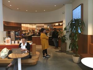 Inside seating a counter where you order. at Inday - Bryant Park in New York City
