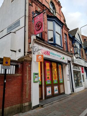 Outside the cafe at Desi Street Food in Leicester