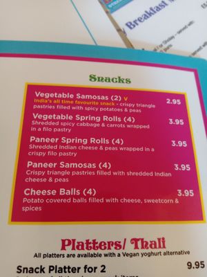 Snacks menu at Desi Street Food in Leicester