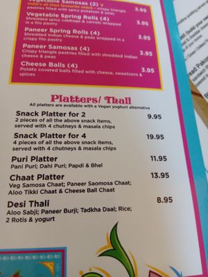 Platters/thali menu at Desi Street Food in Leicester