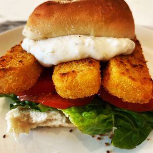 Fish finger sandwich with homemade tartare sauce  at Greedy Vegan in Chelmsford