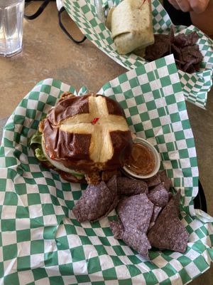 Fried mushroom “chicken” sandwich at Banu Vegan in Durham