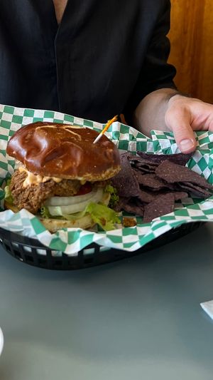 Best “chicken” sandwich I’ve ever had (oyster mushrooms with the world’s best breading)  at Banu Vegan in Durham