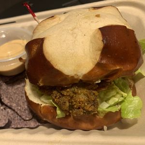 OG chikn sandwich: good fried chikn oyster mushrooms!  at Banu Vegan in Durham