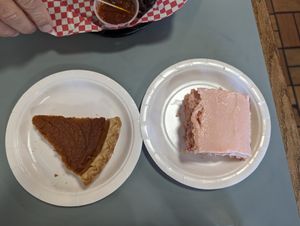 Strawberry cake and sweet potato pie at Banu Vegan in Durham