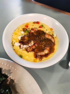 Shrimp and grits so good! at Banu Vegan in Durham