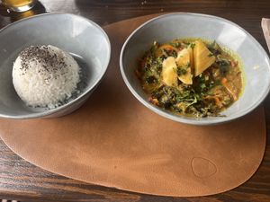 Arroz con flor de plátano al curryy  at Los Telares in La Gomera