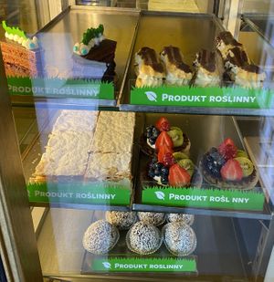 Chocolate cake with cherry, eclairs, kremówka, tart, cookies   at Cukiernia Starowicz in Krakow