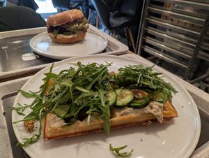 Waffle with vegan cheese and pear at Turlaj Klopsa - Karmelicka in Krakow