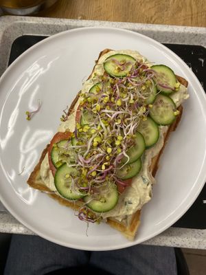 Savory waffle with eggless spread (30 zl)  at Turlaj Klopsa - Karmelicka in Krakow