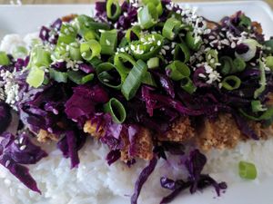 Teriyaki cutlet with rice at Vegan AF Ramen - Hala Lipowa in Krakow