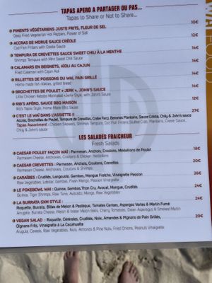 Menu  at Waï Plage in Orient Bay