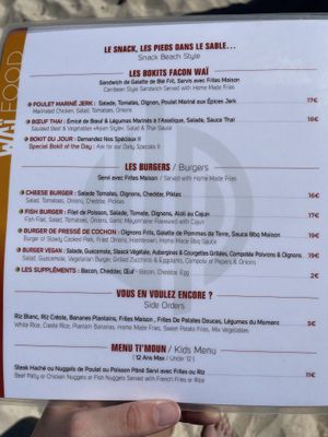 Menu  at Waï Plage in Orient Bay