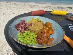 Veggie poke bowl  at Waï Plage in Orient Bay
