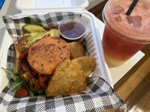 Veggie stack and juice at Andonis Cafè & Bar in Yeerongpilly