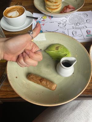 Granary bread, avocado, vegan sausage & maple syrup at Boston Tea Party in Birmingham