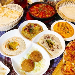 Beirut Mezza Platter ($25, Vegetarian)- To veganised, ask to omit cheese roll, and change Moutabal to Muhammara dip.
 at Beirut Grill in Central Singapore