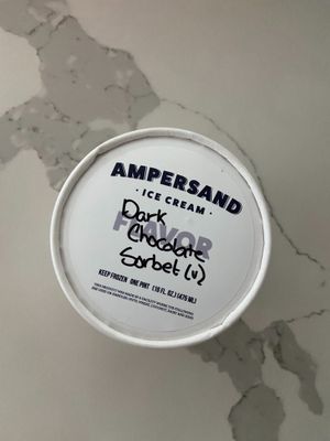 hand-packed pint of dark chocolate sorbet at Ampersand Ice Cream - Fresno High Scoop Shop in Fresno
