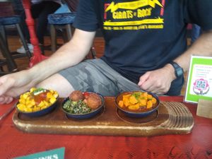 Vegan tapas
Potatoes Bravas, falafel and super grain bowl and spicy black beans  at Lounges - Gatto Lounge in Pontypridd