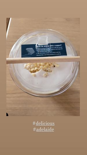 Iced coffee with signature vegan nut cream at NUTTEA - North Terrace in Adelaide