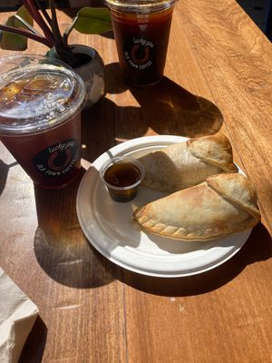 Vegan potato empanadas and cold brew coffee  at Old Town Coffee in Santa Barbara