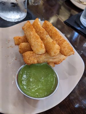 Yucca fries with cilantro garlic sauce at Mantra Kitchen in Houston