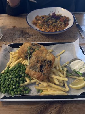 Tofu Fish & Chips and vegan Jambalaya   at The Rum & Crab Shack in St Ives