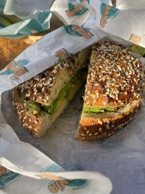 Everything bagel, toasted with avocado  at Siegel's Bagelmania in Las Vegas