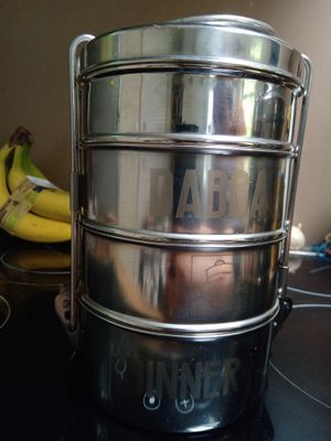 The dabba containers as delivered at Dabba Dinner in Nijmegen