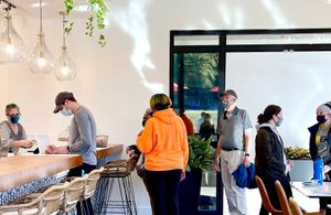 One of doors to enter Coco at Coco Bistro & Bar in Chapel Hill