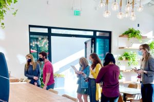 Large bar for coffee during day but full bar at night. at Coco Bistro & Bar in Chapel Hill