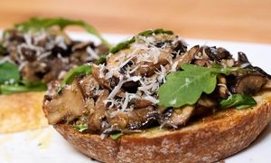 Vegan Wild Mushroom and Arugula toast at Coco Bistro & Bar in Chapel Hill