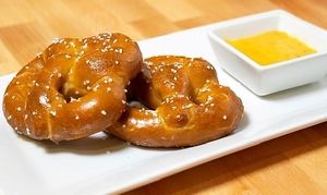 All plant-based: Warm, buttery pretzels with maple mustard or beer cheese sauce   at Coco Bistro & Bar in Chapel Hill