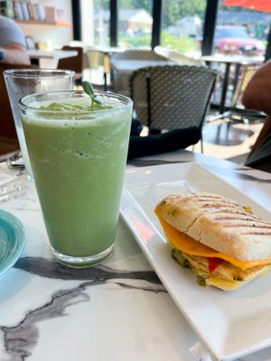 Green power smoothie & grilled cheese sandwich   at Coco Bistro & Bar in Chapel Hill