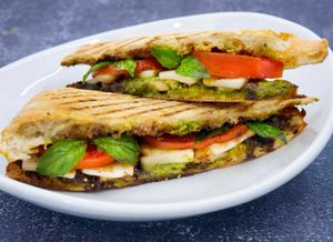 Plant-Based Fresh Mozzarella,  Tomato & Basil Panini at Coco Bistro & Bar in Chapel Hill