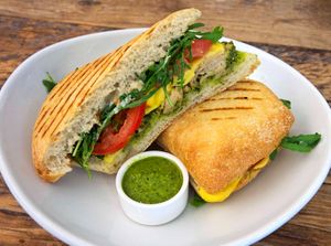 Vegan Chicken, Pesto & Arugula Sandwich at Coco Bistro & Bar in Chapel Hill