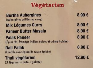 Vegetarian side of menu at SP Restaurant in Bourges