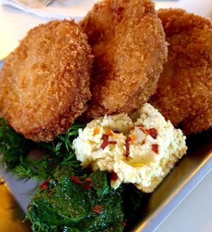 fried tomato, hummus ...glad is smaller than in past. at Mu - 무 in Seoul